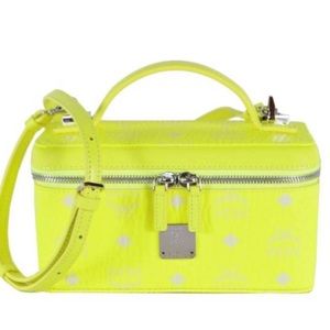 MCM Neon Yellow Logo Vanity Case Crossbody Bag